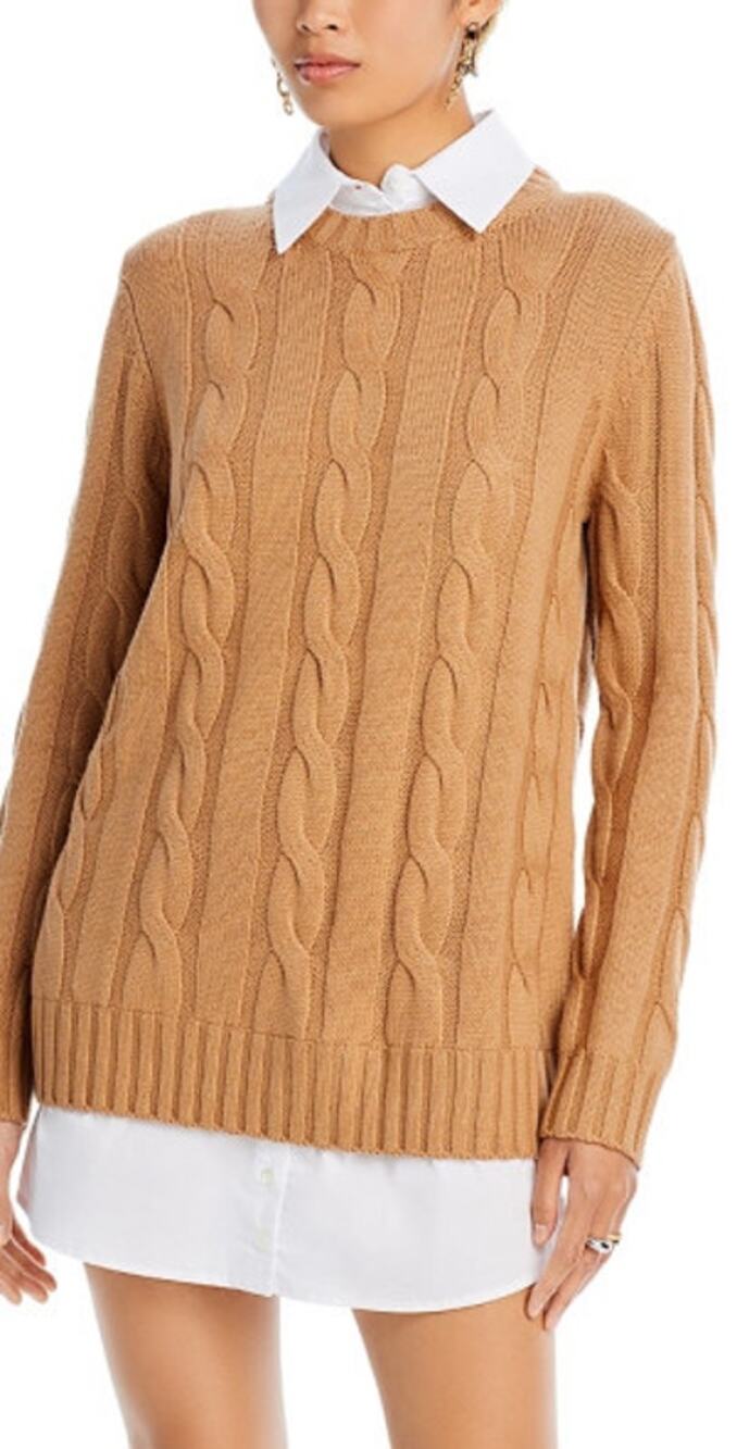 Staud Aldrin Minimal Layered Sweater Shirt Brown Caramel White Dress Small